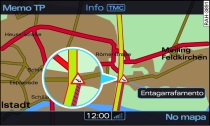 Indicação da informação de trânsito TMC no mapa